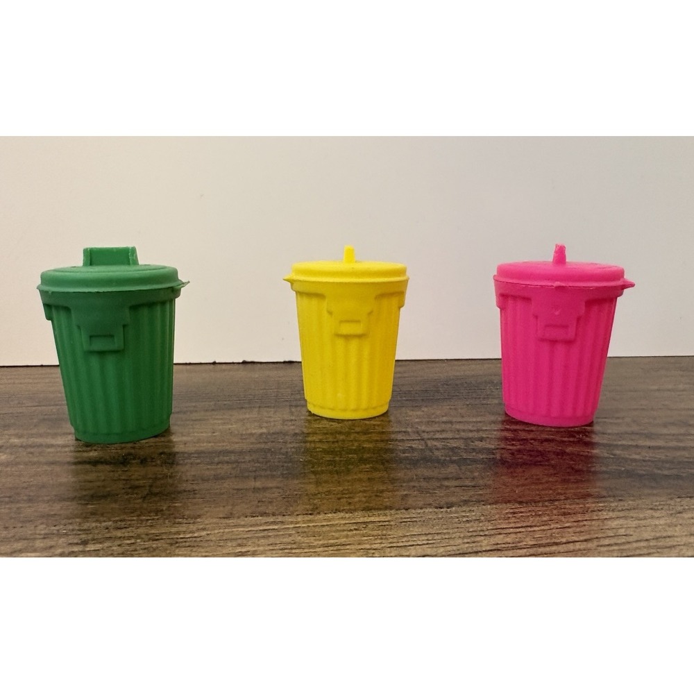 Lot Of 3 Vintage Topps Garbage Trash Can Candy Containers Pink